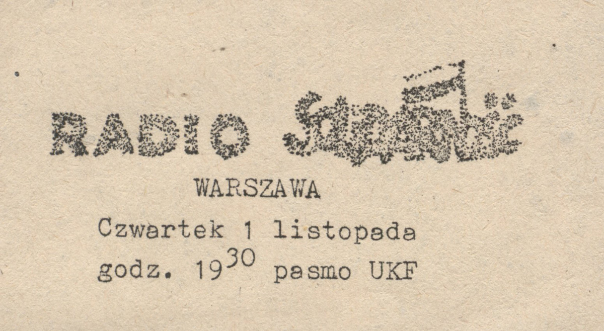 Leták informujúci o čase vysielania ilegálneho rádia Solidarita, Varšava, október 1984. Wikimedia commons